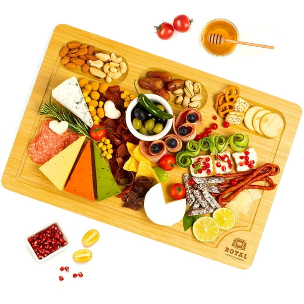 Royal Craft Wood XL Bamboo Cutting Board for Kitchen Cheese and Charcuterie Board / Serving