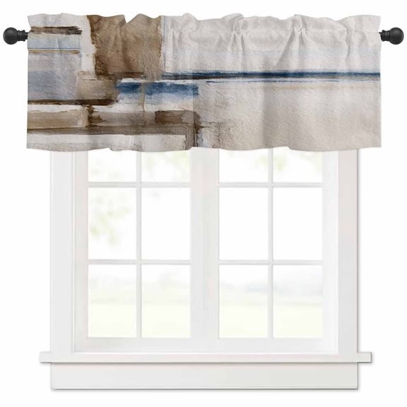 Beige Brown Blue Valances for Windows Farmhouse Kitchen Curtains Valances Rod Pocket Valance Curtains for Kitchen Windows Vintage Abstract Mottled Texture Window Valances for Bathroom Bedroom 54"x18"