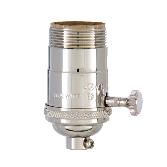 B&P Lamp® Heavy Turned Brass Socket With Brass Knob, Nickel Plated Finish, On/Off Function, Uno Thread Shell