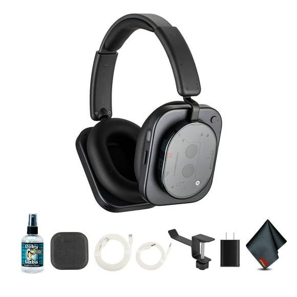 Nothing Headphone (1) (Black) Hybrid Active Noise Cancelling Wireless Over Ear Headphones Bundle Including: Headset Case, Goby Labs Cleaner, Desk Holder, Charging Cable W Adapter, Fiber Cloth