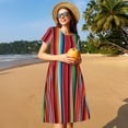 thumbnail image 4 of Logiee Mexican Serape Blanket Stripes Print Womens Summer Dress,Casual Short Sleeve Sundresses,Beach A-line Shift Dress with Pockets, 4 of 6