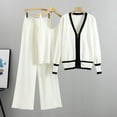 thumbnail image 4 of Timegard 3pc Outfits for Women Knitted V Neck Tank Tops Zip up Long Sleeve Cardigan Sweater Wide Leg Pants with Pockets Sets, 4 of 4