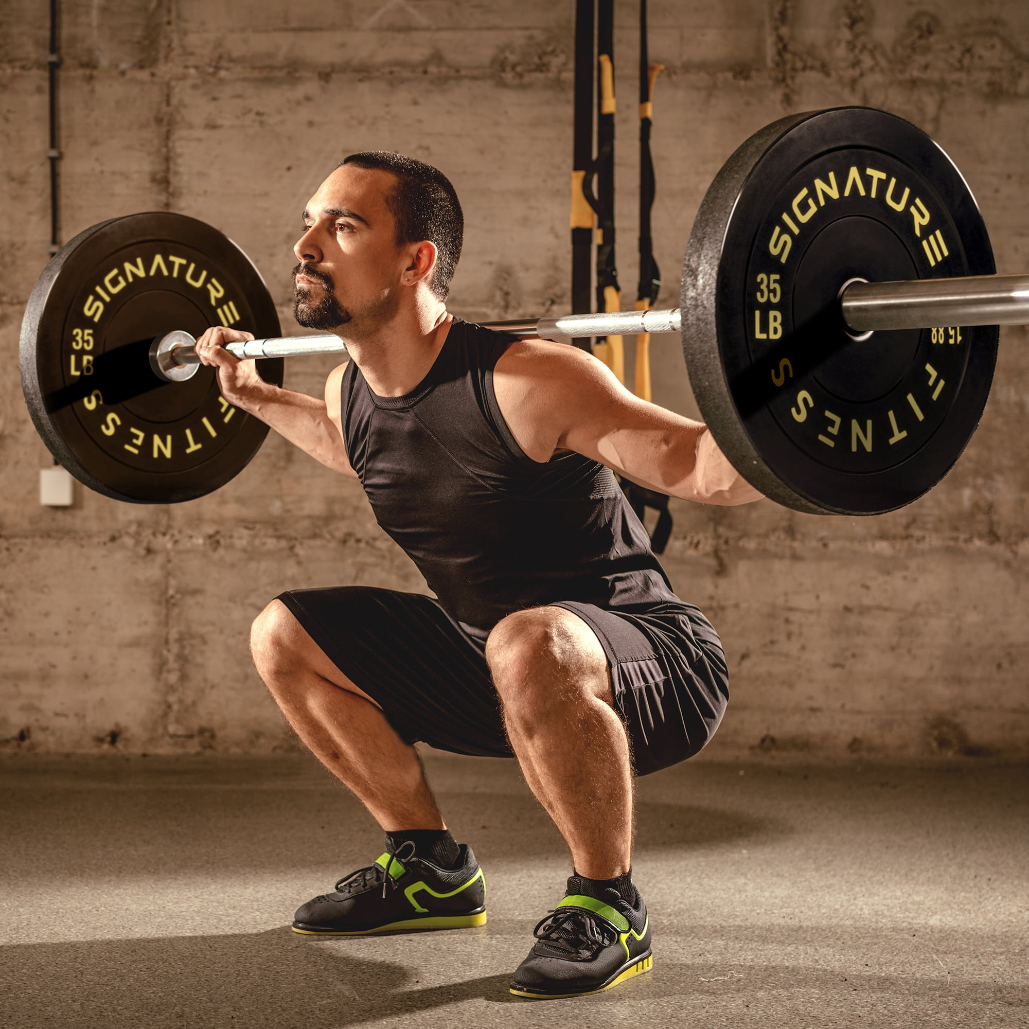 BalanceFrom 5FT Barbell Set with Color Letter Rubber Bumper Plates & Small Hub – Includes Pairs of 25LB, 35LB, 45LB, 55LB, Available in 120LB, 210LB, or 320LB Sets