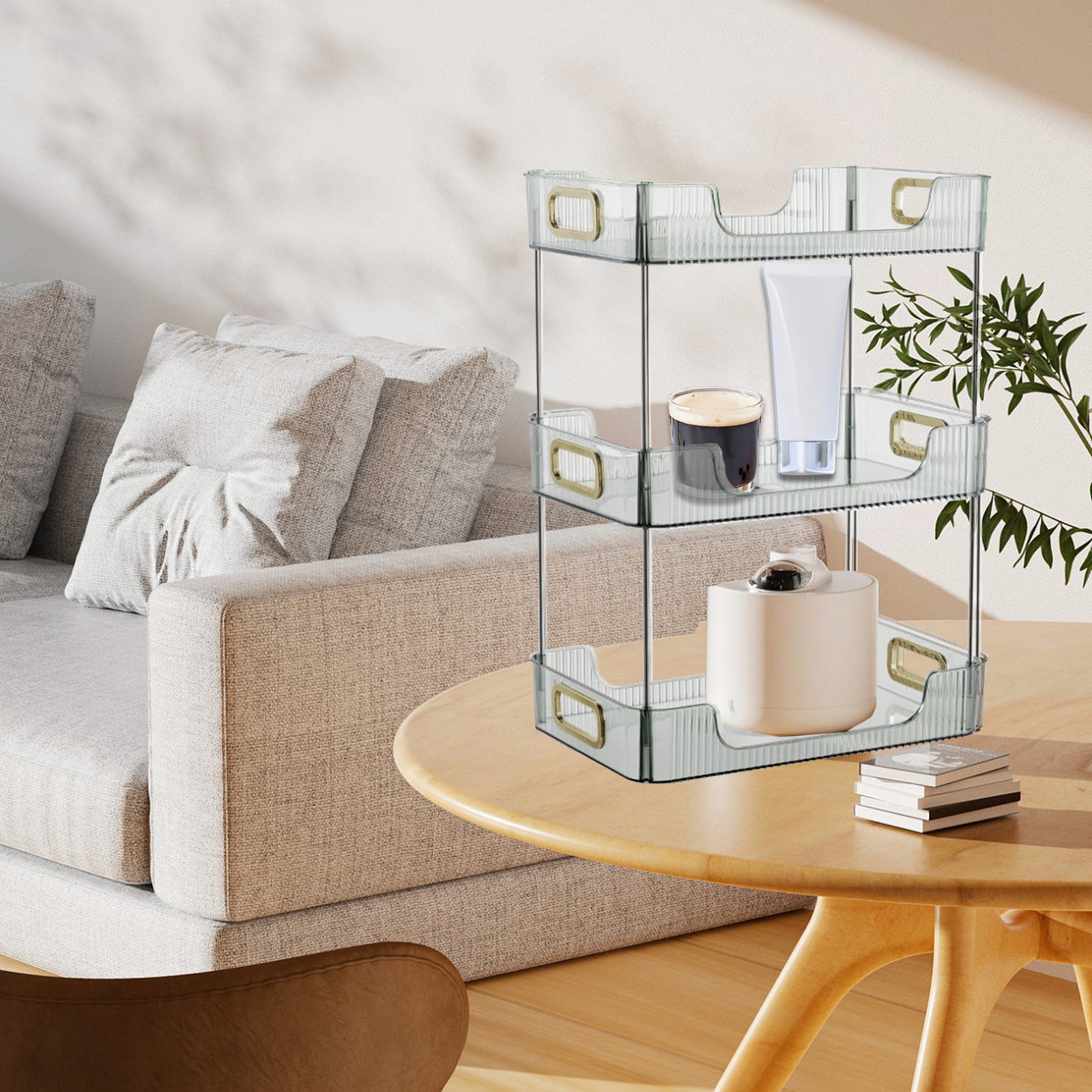 3-Tier Transparent Desktop Shelf Organizer - Japanese Style Household Storage Shelf for Bathroom Vanity, Bedroom, Desk, Cosmetics & Office Supplies | Space-Saving Design