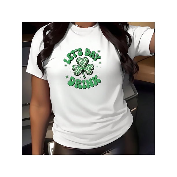 Camisetas de manga casquillo para mujer, de moda de verano 2025, con estampado lindo, casual, sin mangas, de ajuste holgado, de manga cortaSt. Patrick's Day Four-Leaf Clover Print T-Shirt For Men An