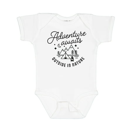 

Inktastic Adventure Awaits Outside in Nature with Tent and Mountains Boys or Girls Baby Bodysuit