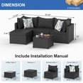 thumbnail image 5 of Phonjoroo 5PCS Patio Furniture Sets All Weather Outdoor Sectional Sofa Manual Weaving Wicker Rattan Outdoor Conversation Set with With Cushion And Glass Table, Black, 5 of 7