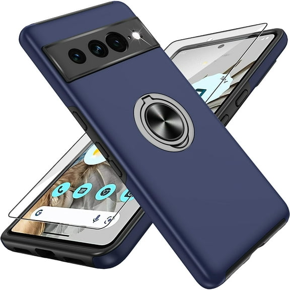 Pixel 7 Pro Case, Google Pixel 7 Pro Case Shockproof Google Pixel 7 Pro Phone Case with 360° Magnetic Ring Holder Kickstand Phone Case for Google Pixel 7 Pro Blue