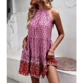 thumbnail image 2 of Vestidos con cuello halter Sin mangas Boho Estampado en niveles Vestido casual con dobladillo grande y fluido para verano Rosa L, 2 of 6