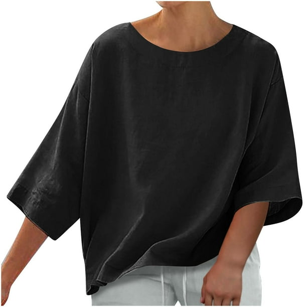 Vestidos Casuales Para Mujer, Blusas De Mujer De Moda Blusas casuales lisas para mujer, blusa de verano de moda con cuello redondo y mangas 3/4
