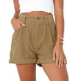 thumbnail image 1 of Pantalones cortos para mujer, cintura media, color puro, suaves, transpirables, sueltos, pantalones cortos para citas, trabajo, color caqui 3XL, 1 of 5