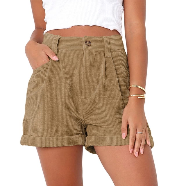 Pantalones cortos para mujer, cintura media, color puro, suaves, transpirables, sueltos, pantalones cortos para citas, trabajo, color caqui 3XL