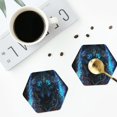 thumbnail image 4 of Honeii Cool Blue Light Wolf print Leather Coaster Set of 4, ideal for safeguarding your furniture from drinks spills and effortless cleanup-Hexagon, 4 of 6