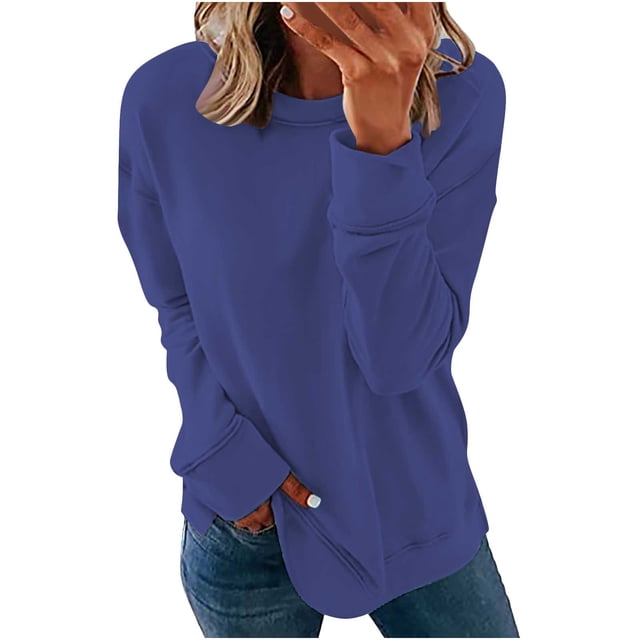 fartey Chandail à Manches Longues pour Femmes Automne Couleur Unie Décontracté Ample Confortable Chandails Col Rond Chic Léger Doux Chandail
