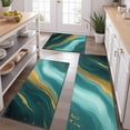 thumbnail image 2 of Teal Gold Marble Pattern Kitchen Rugs Sets Of 3,Kitchen Runner Rugs Non Skid Washable,Decorative Kitchen Floor Mats for Kitchen,Sink,Laundry,17"x30"+ 17"x47" + 17"x59", 2 of 6