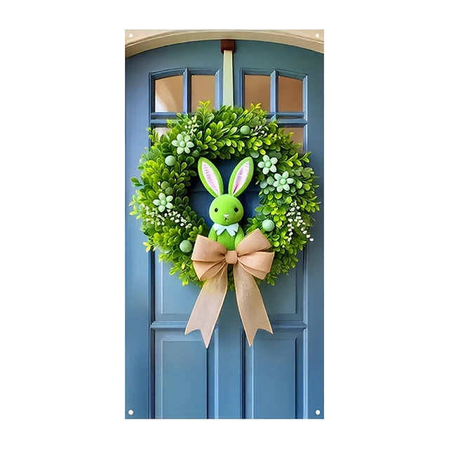 YWIYIUD 1PC Happy Easter Door Cover Easter Decorations, 71x35 Inch Easter Rabbit Eggs Door Banner Welcome Easter Banner Spring Theme Rabbit Door for Front Door Wall Indoor Outdoor Home Decor