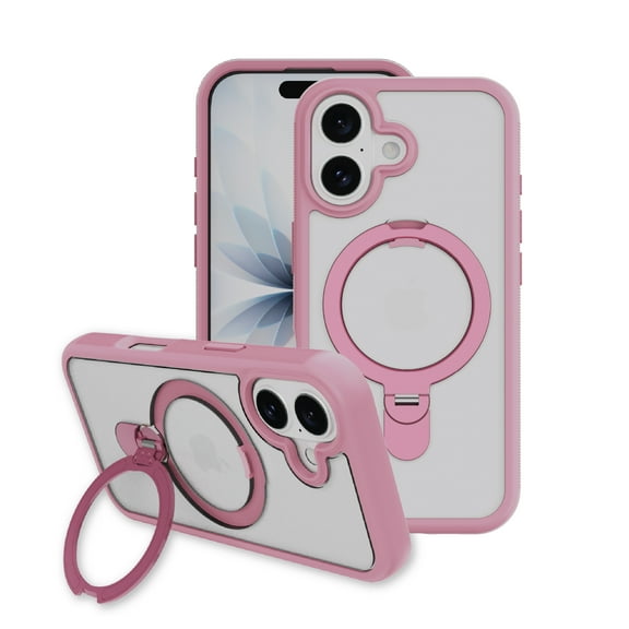 onn MagSafe Compatible Phone Case with Kickstand for iPhone 17 - Pink/Frosted Clear