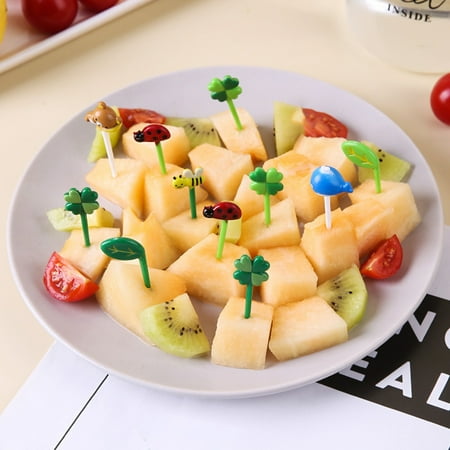 

YUNx 8Pcs/12Pcs Fruit Picks Food Grade BPA Free Non-Slip Smooth Edge Adorable Appearance Decorative Plastic Kids Dessert Fruit Picks with Cartoon Handle Kitchen Supplies