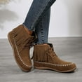 thumbnail image 4 of Women's Suede Fringe Ankle Boots Lace Up Booties Comfortable Flat Platform Shoes Fall Winter Warm Footwear Brown 36, 4 of 8