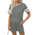 thumbnail image 3 of Shine Up Casual Outfit Sets for Women 2 Piece Loungewear Summer Tshirt Shorts Sets Stripe Tracksuits, 3 of 5