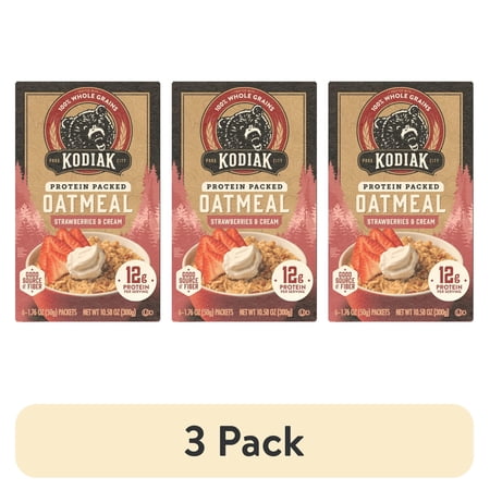 (3 pack) Kodiak Protein-Packed Strawberries and Cream Instant Oatmeal Packets, 1.76 oz (6 Count)