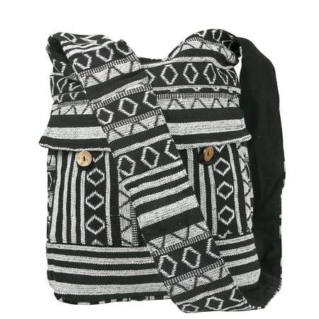 Tribe Azure Black White Woven Handmade Crossbody Hobo Women Shoulder Bag Sling Casual Large