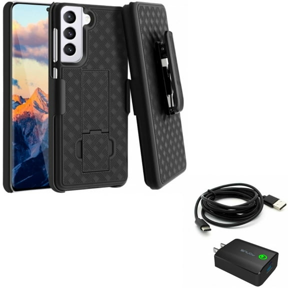 Case Belt Clip w Home Charger for Samsung Galaxy S21 - Holster Swivel Cover, 18W Fast 6ft USB-C Cable Type-C