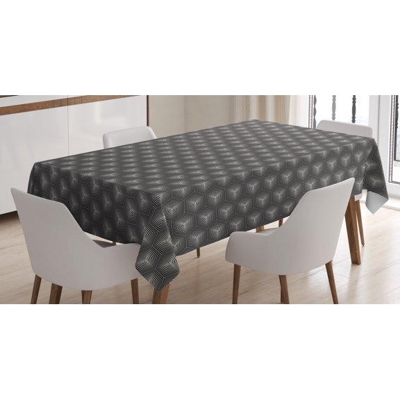Lattice Tablecloth, Small Triangles and Abstract Striped Hexagon Motifs Graphic Lattice Structure, Rectangular Table Cover for Dining Room Kitchen, 52" X 70",Black Eggshell, by Ambesonne
