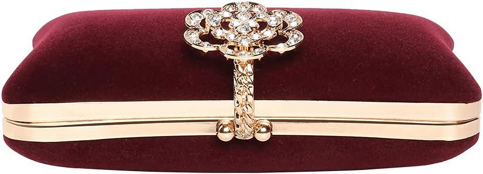 Kwuty Velvet Evening Bags For Women With Flower Closure Rhinestone Crystal Embellished Clutch Purse For Party Wedding