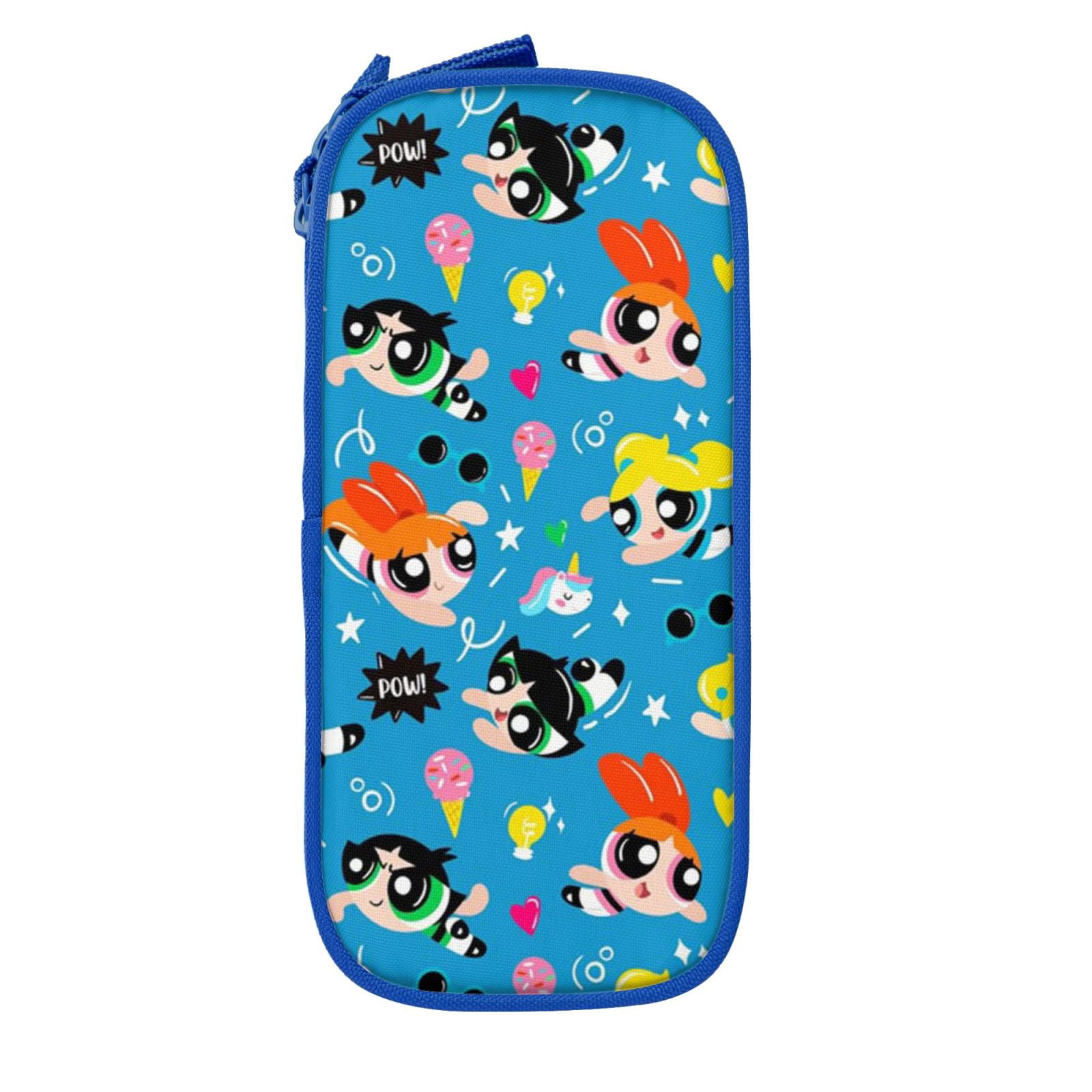 The Powerpuff Gi-rls Pencil Case Large Capacity Pencil Pouch Pen Bag Office Stationery Organizer Travel Makeup Bag Blue