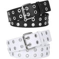 thumbnail image 6 of 43in Double Grommet Belt ,PU Leather Punk Belt for Women Men,1Pack,White, 6 of 6