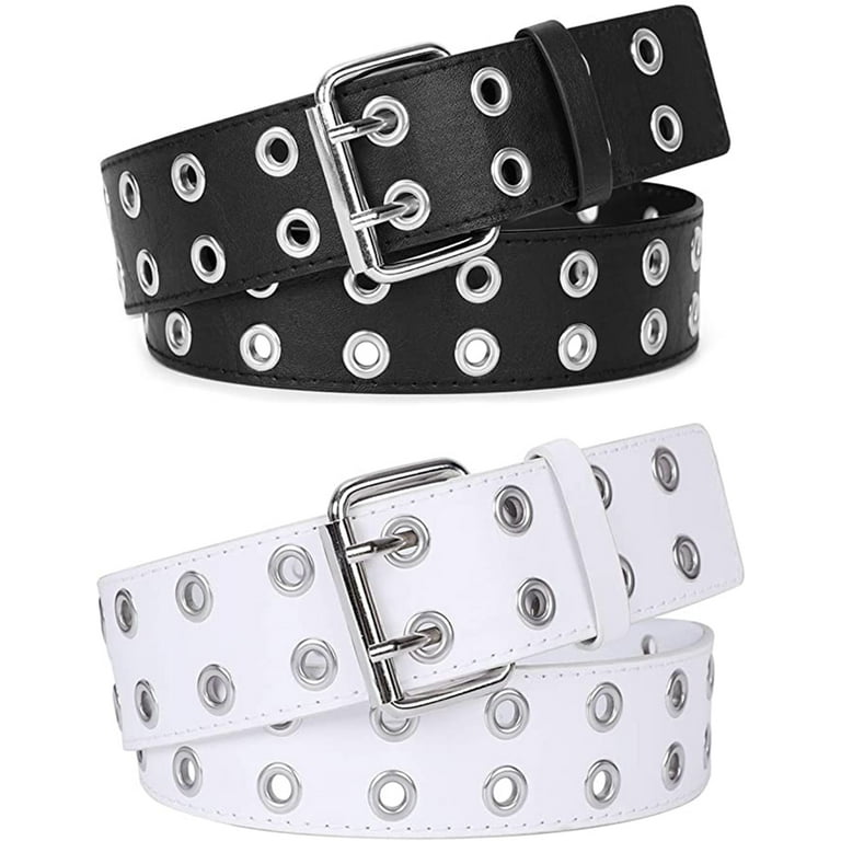 43in Double Grommet Belt ,PU Leather Punk Belt for Women Men,1Pack