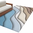 thumbnail image 3 of 2.7x5 Washable Area Rug, Abstract Geometric Non-Slip Rectangle Rug for Bedroom Bedside, Blue Brown Gradient Waves Beach Indoor Floor Mat for Home Decor, 3 of 9