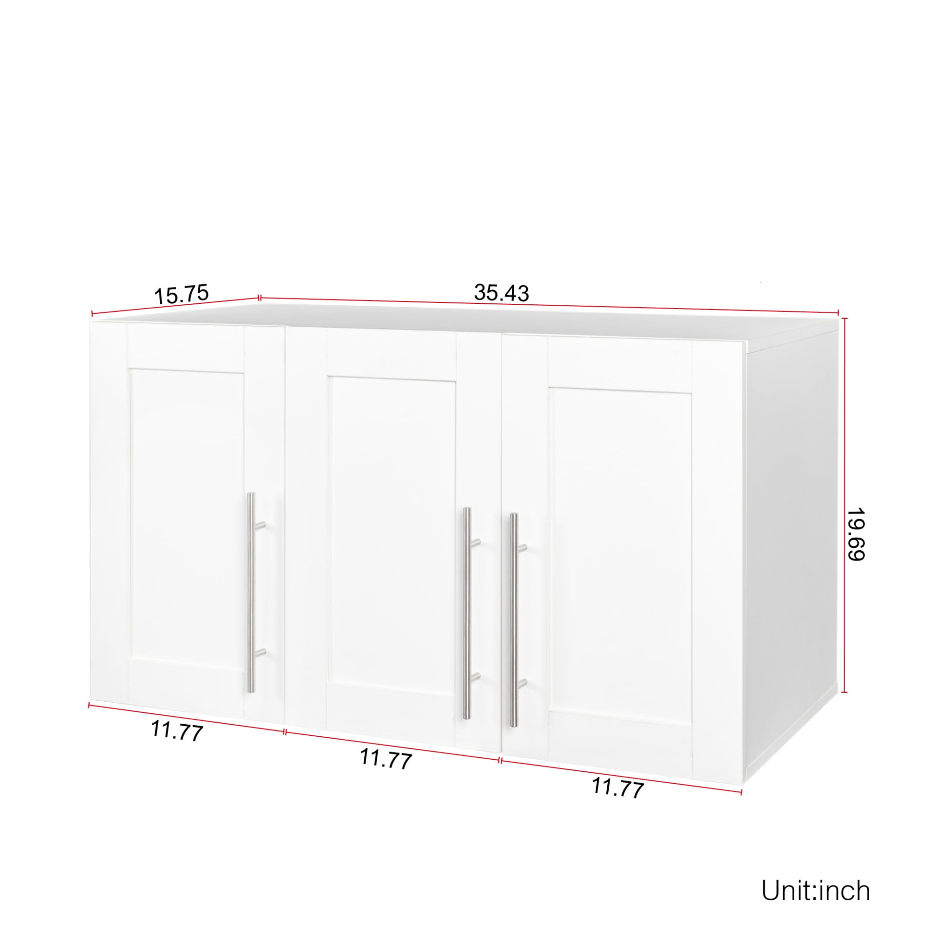 Wall Mounted Storage Cabinet, Kitchen Bathroom Wall Cabinet with Adjustable Shelves, Upper Stackable Storage Cabinet with 3 Doors, 15.75 "D x 35.43" W x 19.69 "H, White