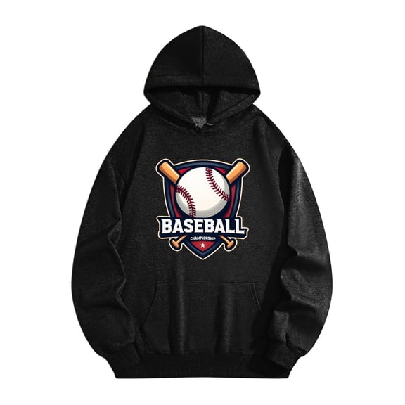 Men's Pocket Graphic Hooded Pullover, Baseball Championship Logo with Bat And Ball Design, Sizes S-2XL