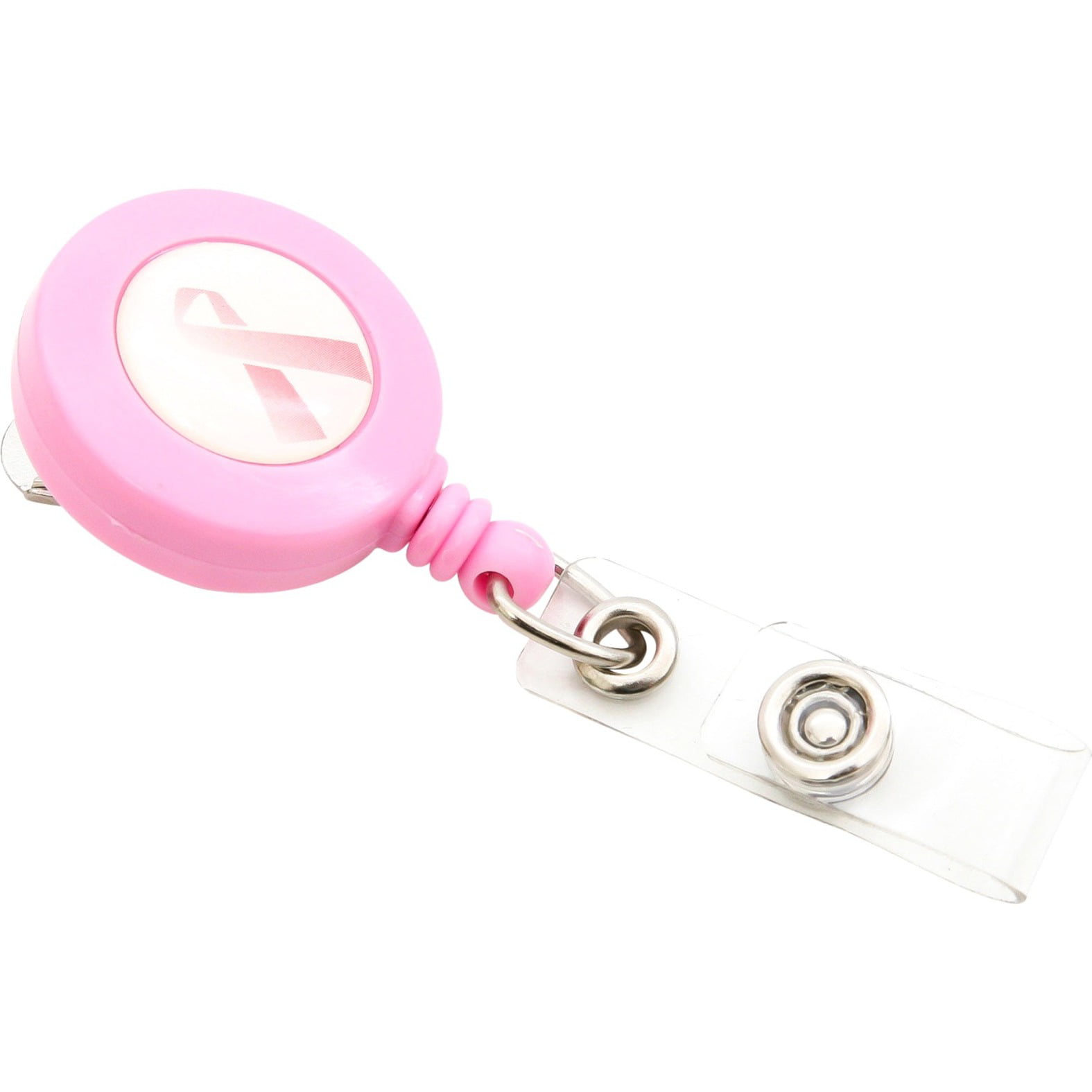 ID Badge Holder Key Tag Belt Clip Name Retractable Reel Lanyard CURE Pink Ribbon 