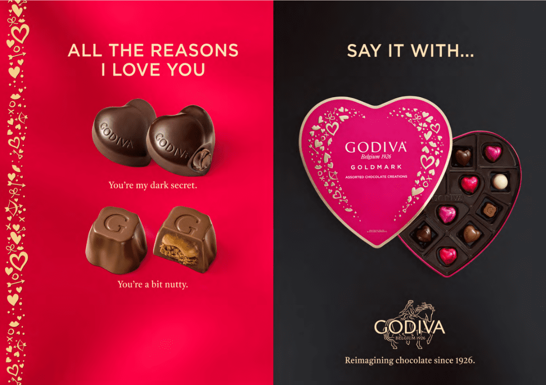 Godiva Valentine's Day Assorted Chocolate Heart Box, Goldmark Collection, 9 Pieces