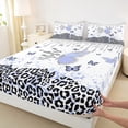 thumbnail image 3 of jejeloiu Cute Kawaii Butterflies Twin Sheet Sets,Cartoon Leopard Print Twin Fitted Sheet,White Black Flat Sheet For Teens,Super Cozy Room Decor,3-Piece, 3 of 7