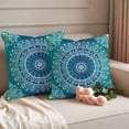 thumbnail image 3 of Pack of 2 Outdoor Pillow Covers 18x18 Inch Waterproof Teal Blue Boho Throw Pillow Covers,Decorative Couch Pillow Shams Protectors Retro White Rustic Flower Ethnic Pattern Patio Cushion Pillowcases, 3 of 8