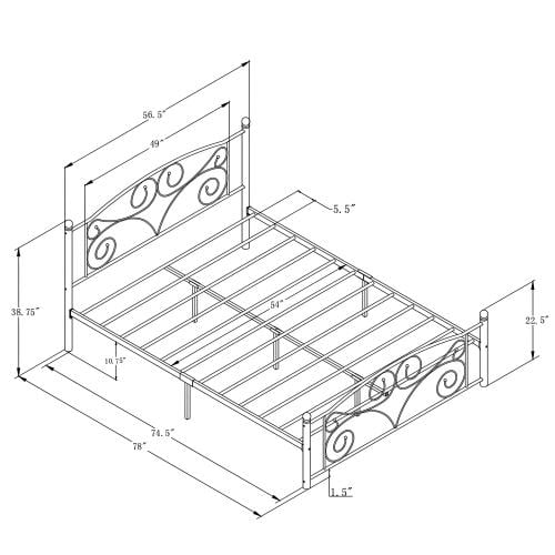 Full Size Unique Flower Sturdy System Metal Bed Frame with Headboard and Footboard