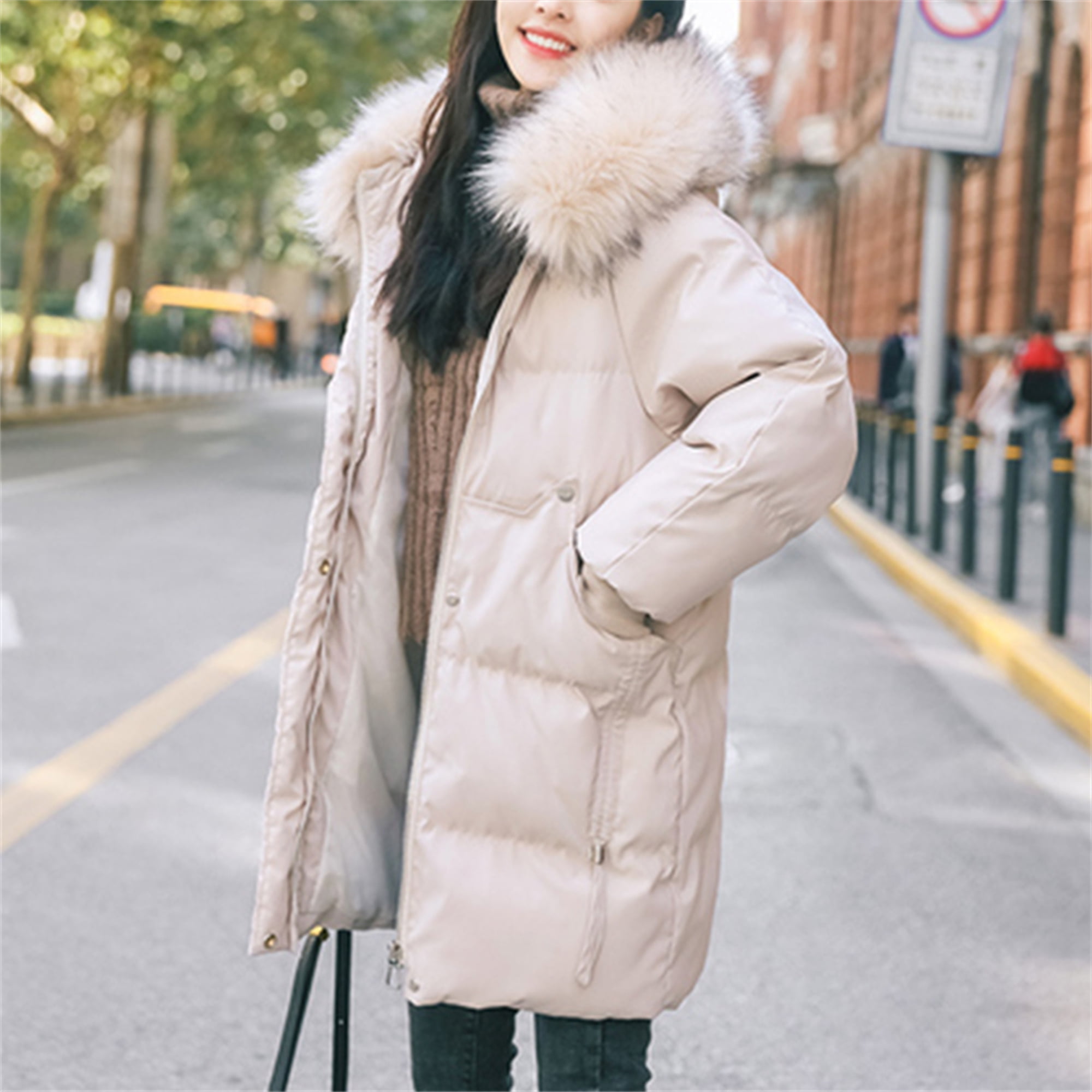 Korean Womens Fur Lining Long Jacket Denim Overcoats Thicken lamb wool Coats