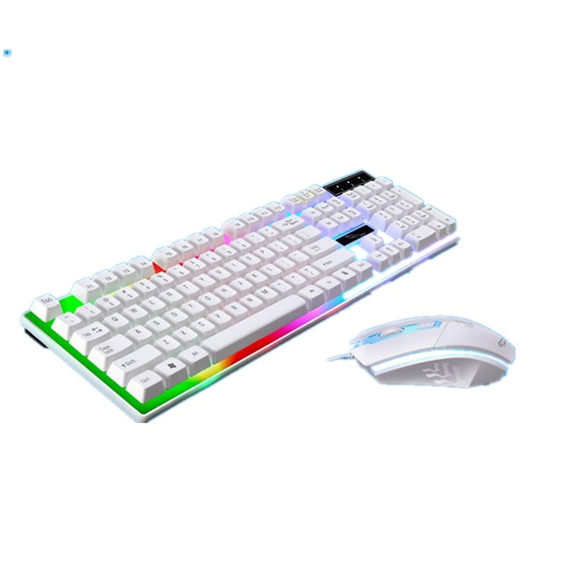Keyboard Rainbow Backlit Wired Gaming Keyboard Mouse Combo, USB Ergonomic  Wrist Rest Keyboard for Windows PC Gamer Desktop