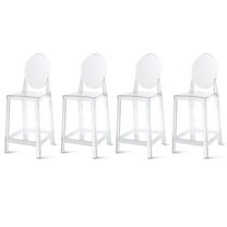 2xhome Set of 4 25" Seat Height Clear Transparent Contemporary Modern Glam Barstool Modern Chairs Molded Plastic Bar Stool Counter No Arms Lounge Kitchen With Back