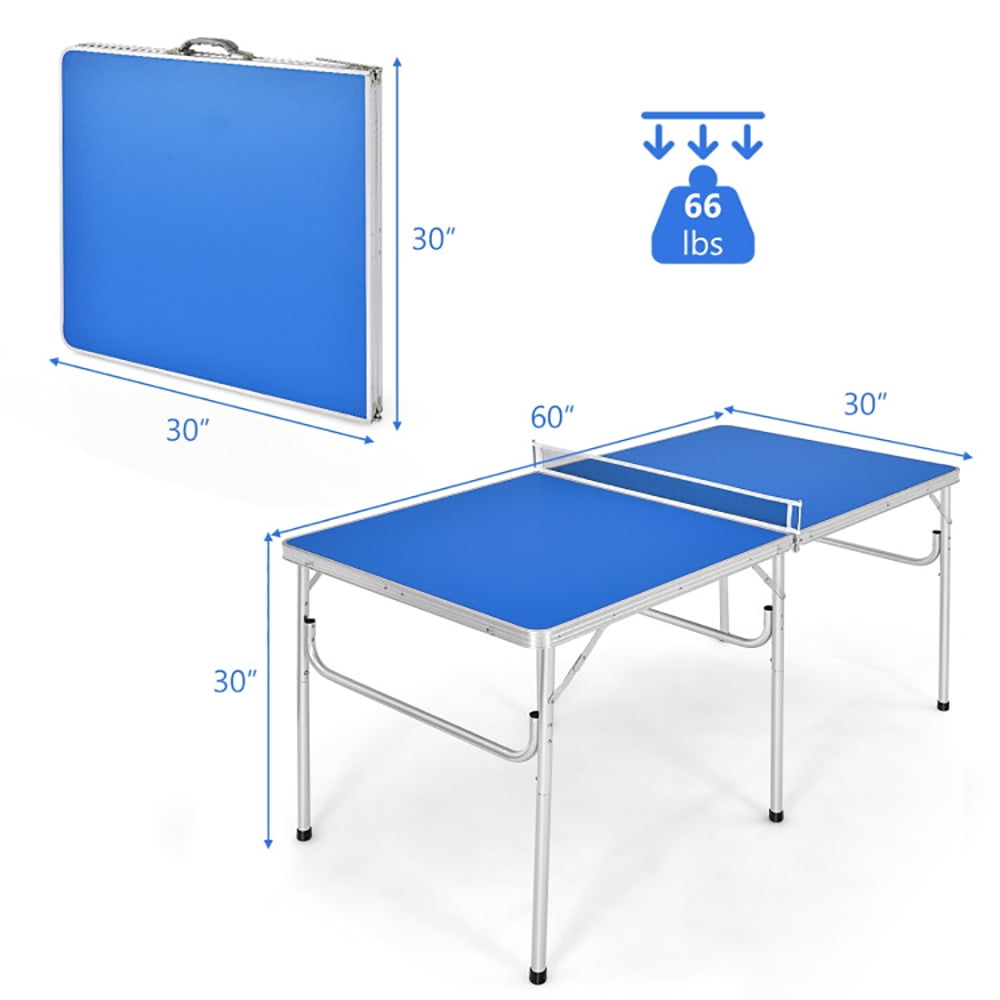 Topcobe 60 Inch Portable Tennis Ping Pong Folding Table with Accessories, Space Saver Table Tennis Table, Indoor Outdoor Play for Youth and Adults, Blue