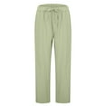 thumbnail image 3 of cocolona Womens Plus Size Linen Pants Elastic Waist Drawstring Straight Leg Pants Casual Loose Cropped Pants Beach Vacation Clothes, 3 of 7