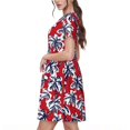 thumbnail image 2 of Balery Palm Tree Pattern on Red Vestidos sueltos de manga corta para mujer, vestidos de verano 2025, vestidos casuales de corte A con vuelo., 2 of 6