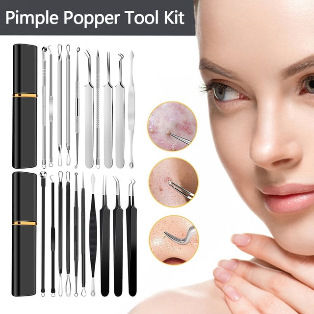 10pcs Pimple Popper Kit d'Outils en Acier Inoxydable Décapant Outil Comédons Extracteur pour le Front Visage Nez Lightwe