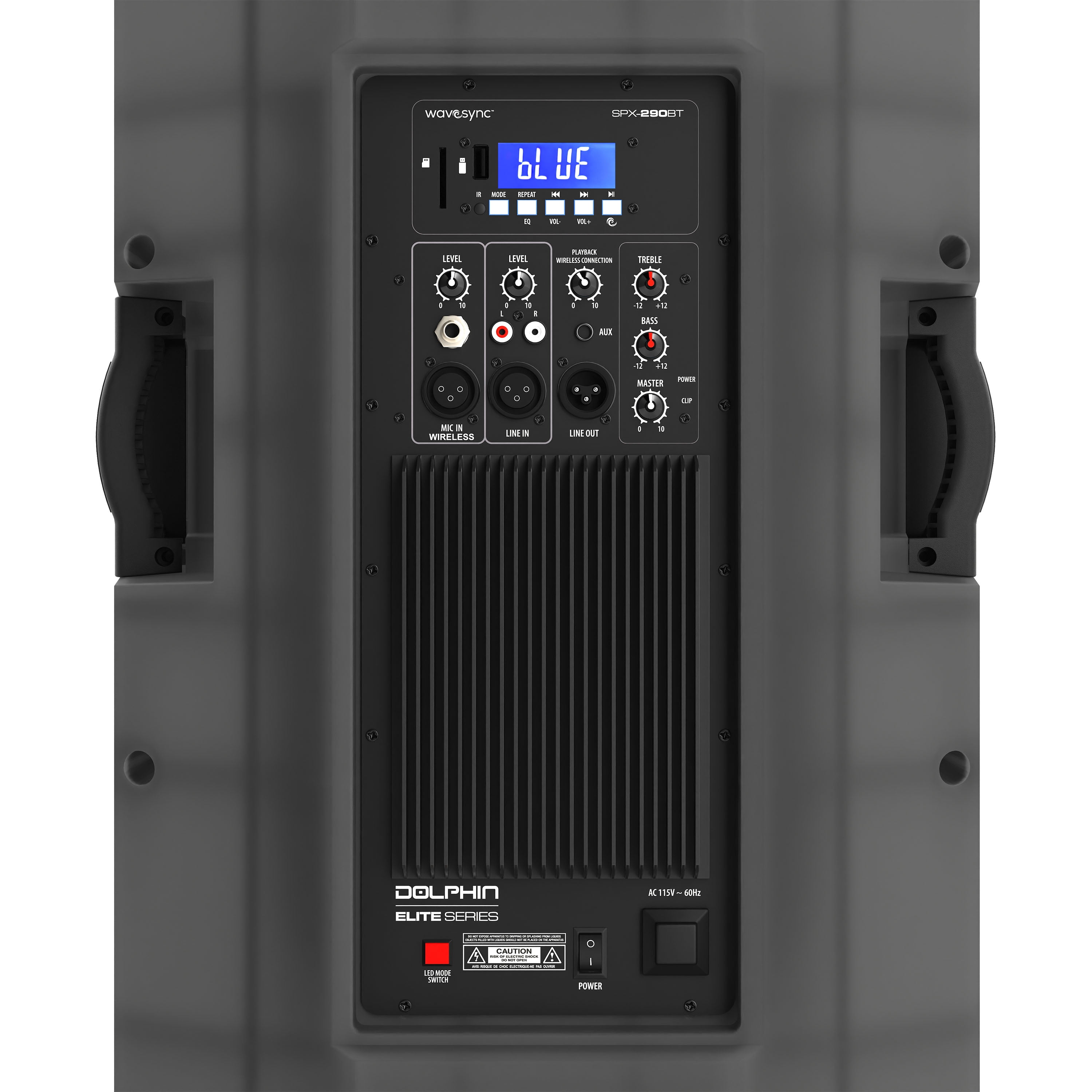 Dolphin SPX-290BT Dual 15" Bluetooth Party Speaker – Translucent Cabinet, 200W RMS, Deep Bass, XLR Inputs, LED Light Show, 5-Star Sound Clarity, DJ & Karaoke Ready