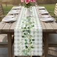 thumbnail image 4 of Eucalyptus Leaves Table Runner - 48 Inch Long Green Plaid Farmhouse Watercolor Cotton and Linen Blended Dress Scarves Farmhouse Table Runner for Kitchen Dining, Coffee Table, 13" x 48", 4 of 8