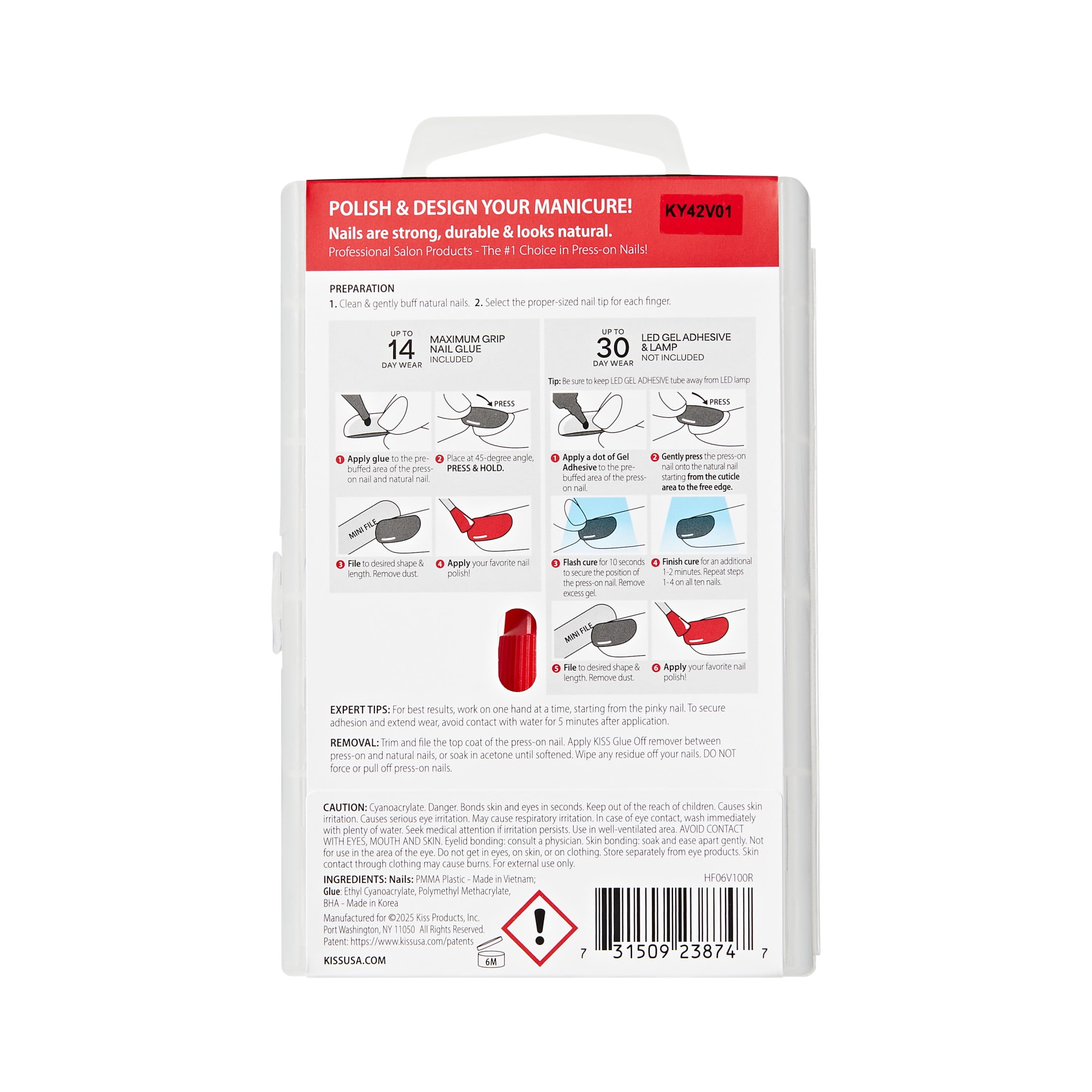 Kiss Professional Full Cover Medium Coffin Press-On Nails, White, 140 Pieces